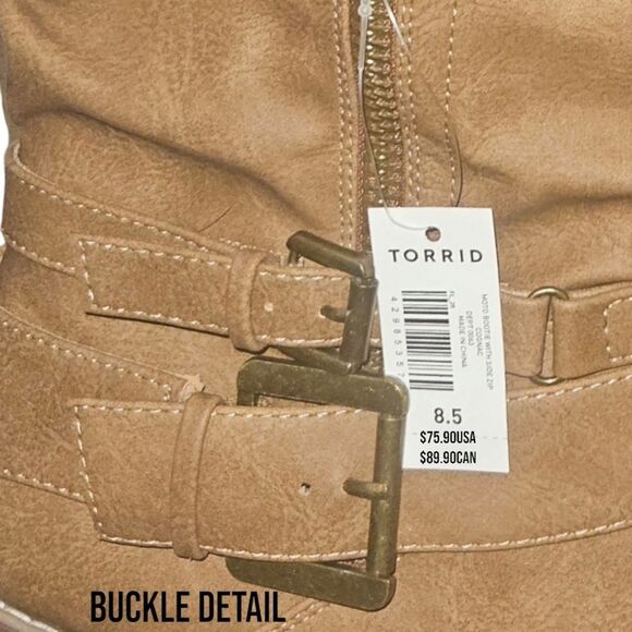 TORRID MOTO BOOTIE BOOTS NIB Cognac Colored  Side Zip  Size 8.5 Wide - Picture 11 of 16